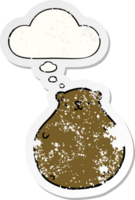 cartoon bear with thought bubble as a distressed worn sticker png