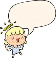 cute cartoon angel with speech bubble in comic book style png