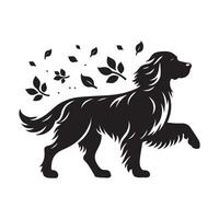 illustration of A Springer Spaniel enjoying the leaves of the tree vector