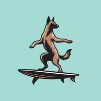 illustration of A Belgian Shepherd Dog playing surfboards vector