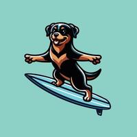 ilustración de un Rottweiler perro jugando tablas de surf vector