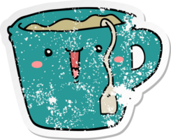 distressed sticker of a cute cartoon coffee cup png