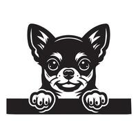 Dog Peeking - Chihuahua Dog Peeking face illustration in black and white vector