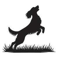 illustration of A Springer Spaniel is playing on the grass in black and white vector