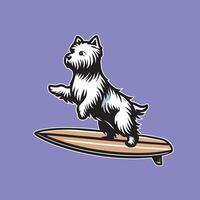 illustration of A West Highland White Terrier Dog playing surfboards vector