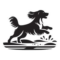 illustration of A Springer Spaniel playing at the beach in black and white vector