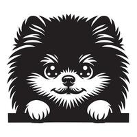 Dog Peeking - Pomeranian Dog Peeking face illustration in black and white vector