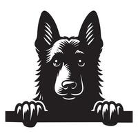 illustration of a Belgian Shepherd Dog Peeking face in black and white vector