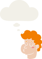 cartoon male face with thought bubble in retro style png