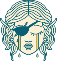 Retro Tattoo Style crying elf rogue character face png