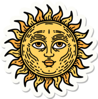 pegatina de tatuaje al estilo tradicional de un sol con cara png