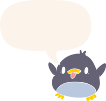cute cartoon penguin with speech bubble in retro style png