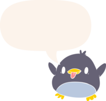 linda dibujos animados pingüino con habla burbuja en retro estilo png