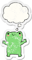 cute cartoon frog with thought bubble as a distressed worn sticker png