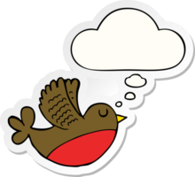 cartoon flying bird with thought bubble as a printed sticker png