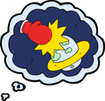 hand drawn thought bubble cartoon planet taking a punch png