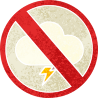 retro illustration style cartoon of a no storms allowed sign png