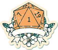 Retro Tattoo Style natural one d20 dice roll png