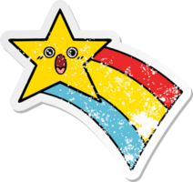 distressed sticker of a cute cartoon shooting rainbow star png