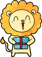 laughing lion cartoon with christmas present png