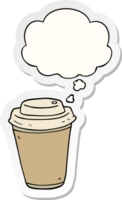 cartoon takeout coffee cup with thought bubble as a printed sticker png