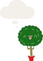 cartoon happy tree with thought bubble in retro style png