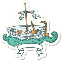 sticker of a tattoo style empty boat with skull png