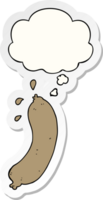 cartoon sausage with thought bubble as a printed sticker png