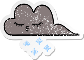 pegatina angustiada de una linda nube de nieve de tormenta de dibujos animados png