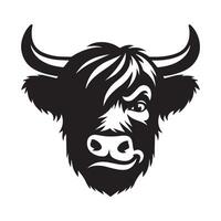 Cattle Face Logo - A mocking Highland cattle face illustration in black and white vector