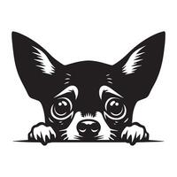 illustration of a Fearful Chihuahua dog face in black and white vector