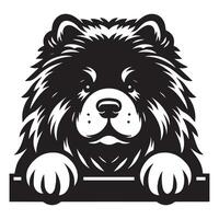 Dog Peeking - Chow Chow Dog Peeking face illustration in black and white vector