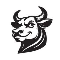 Cow Clipart - A Smiling Bull face illustration in black and white vector