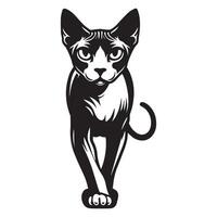 A confident Sphynx cat illustration in black and white vector
