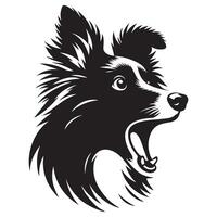 Shetland perro pastor - un sorprendido sheltie perro cara ilustración en negro y blanco vector