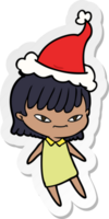 hand drawn sticker cartoon of a woman wearing santa hat png