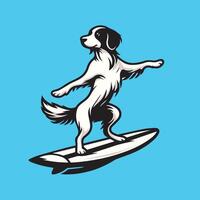 illustration of A Brittany Dog playing surfboards vector