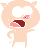 cochon de dessin animé de style couleur plat criant png