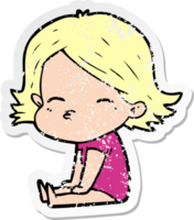 distressed sticker of a cartoon woman sitting png