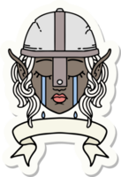 sticker of a crying elf fighter character face with banner png