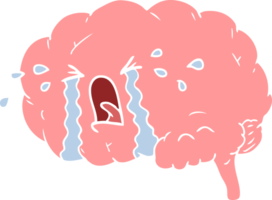 cerveau de dessin animé de style plat couleur pleurer png