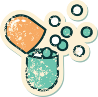 grunge sticker of a burst open medical capsule pill png