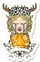 Retro Tattoo Style sad elf druid character face with natural one D20 roll png