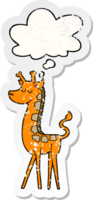 cartoon giraffe with thought bubble as a distressed worn sticker png