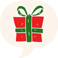 cartoon gift with speech bubble in retro style png