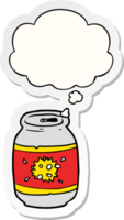 cartoon soda can with thought bubble as a printed sticker png