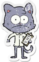 distressed sticker of a cartoon cat with clipboard png