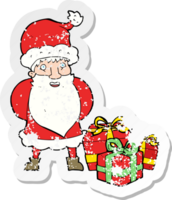 retro distressed sticker of a cartoon santa claus png