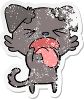 distressed sticker of a cartoon disgusted dog png