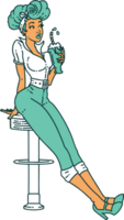 tattoo in traditional style of a pinup girl drinking a milkshake png